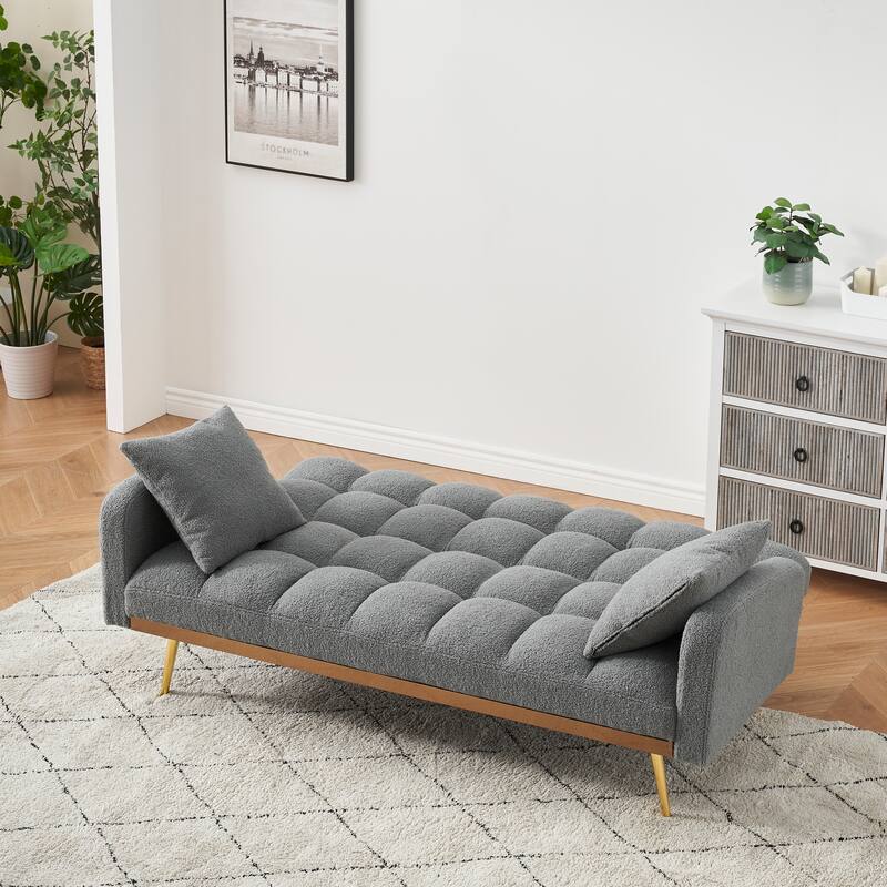 69 Inch Gray Teddy Adjustable Sofa Bed for Small Spaces