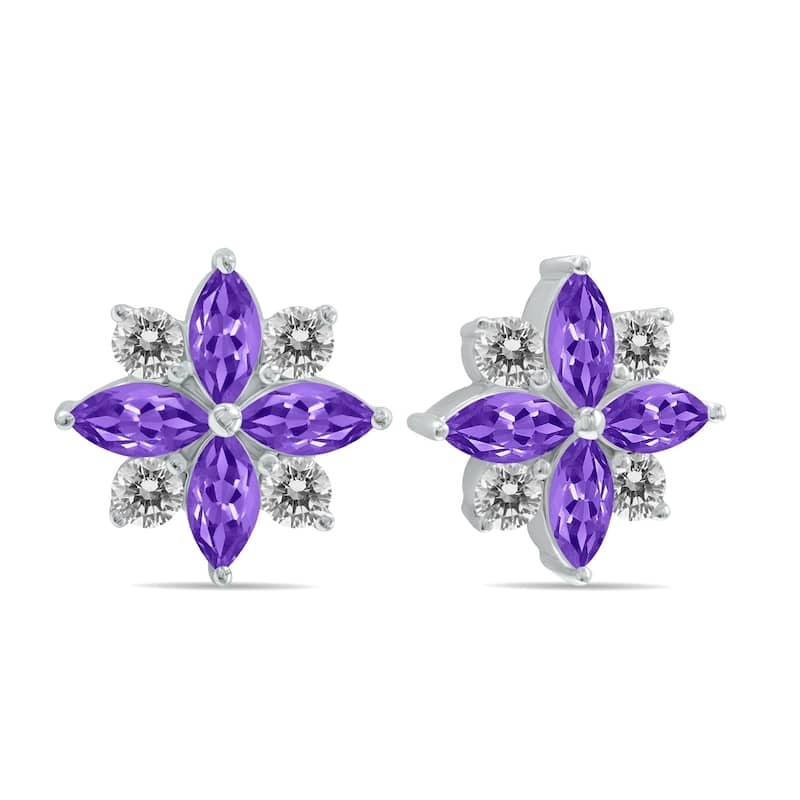 Marquee 1 Carat TW Amethyst and Diamond Flower Earrings in 10K White Gold