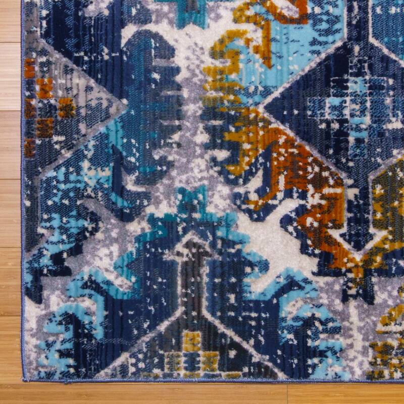 Gertmenian Reyes Gayle Transitional Moroccan Navy Blue/Ivory Tile Area Rug