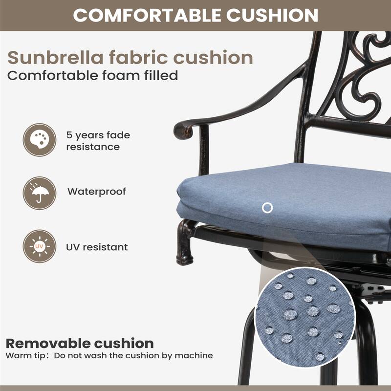 Outdoor Patio Aluminum Swivel Bar Stool with Sunbrella Cushion