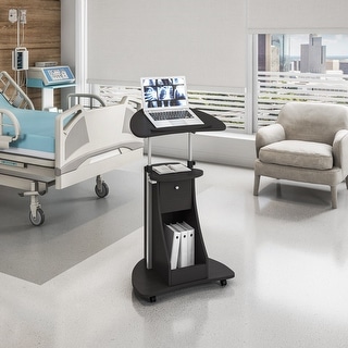 Techni Mobili Adjustable Sit-to-Stand Rolling Laptop Cart with Tilt Top and Storage