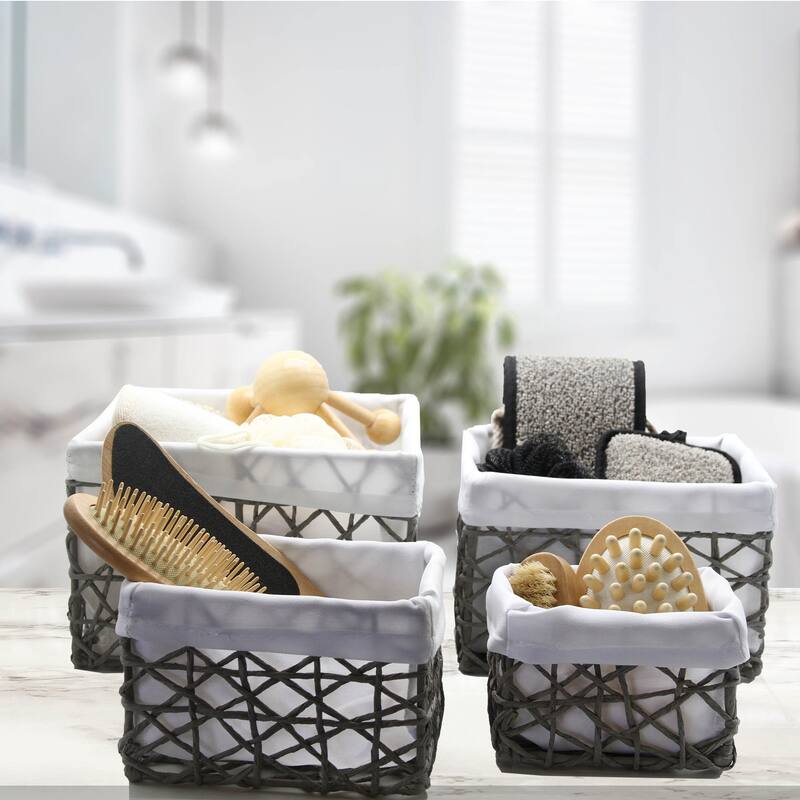 Paper Rope/ Linen Storage Baskets (Set of 4) - 8.4"L x 7.4"W x 6"H