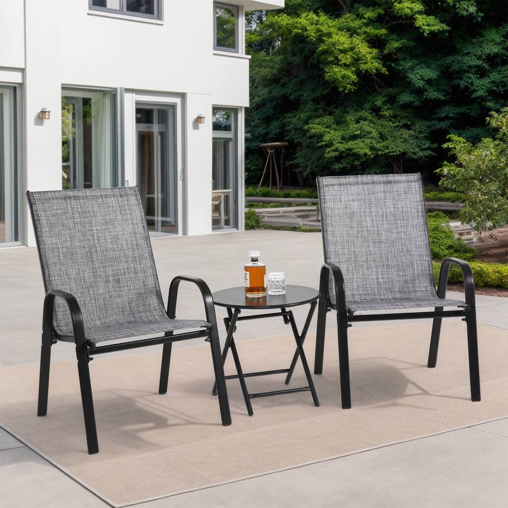 3 Piece Patio set, Outdoor Camping Chairs with Breathable Textilene Fabric, folding table with steel table top