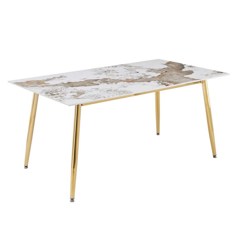 Zayle Dining Table with a 71" Rectangular Top and Gold Steel Base