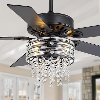 52-inch Reversible 5-Blade Crystal Caged Ceiling Fan with Remote and Light Kit