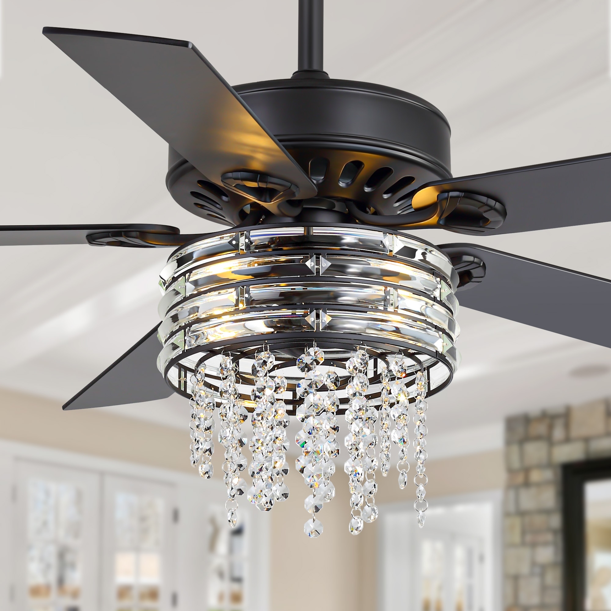 52-inch Reversible 5-Blade Crystal Caged Ceiling Fan with Remote and Light Kit