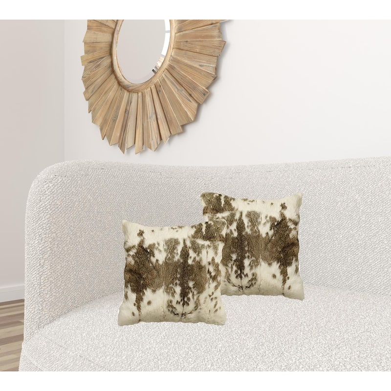HomeRoots 18" X 18" Brown and White Rabbit Animal Print Natural Fur Zippered Pillow
