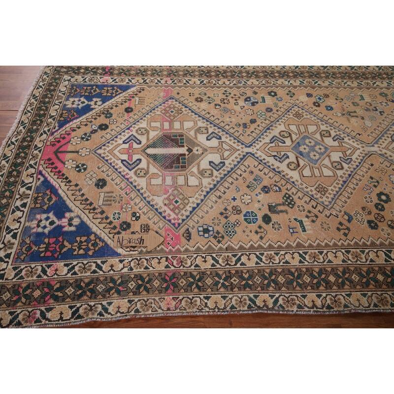 Orange Bakhtiari Persian Vintage Area Rug Handmade Wool Carpet - 5'1" x 9'9"