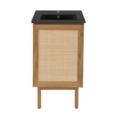 Classe 18 In. Oak Bathroom Vanity With Black Ceramic Sink Top