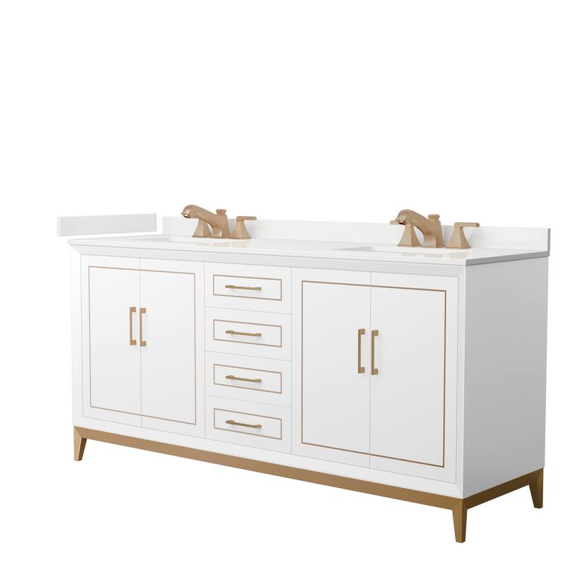 Marlena 72-inch Double Vanity, Quartz Top - White, Bronze Trim, White Quartz Top