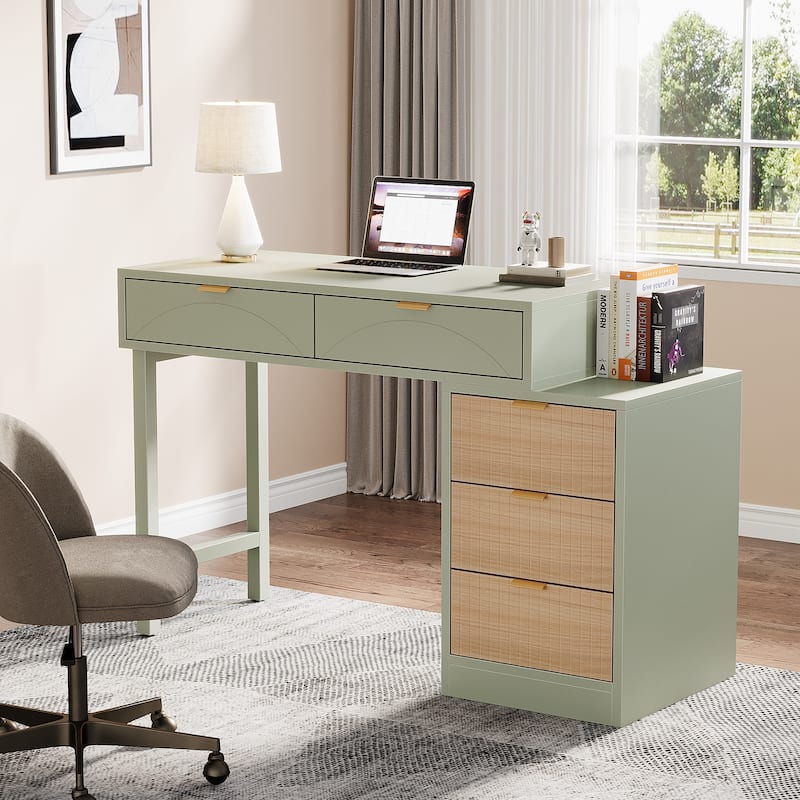 Reversible Computer Desk with 5 Drawers for Home Office