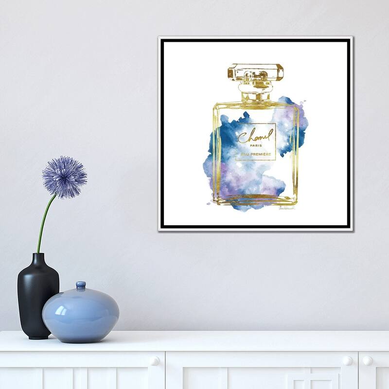 iCanvas "Gold And Blue Perfume Bottle" by Amanda Greenwood Framed Canvas Print
