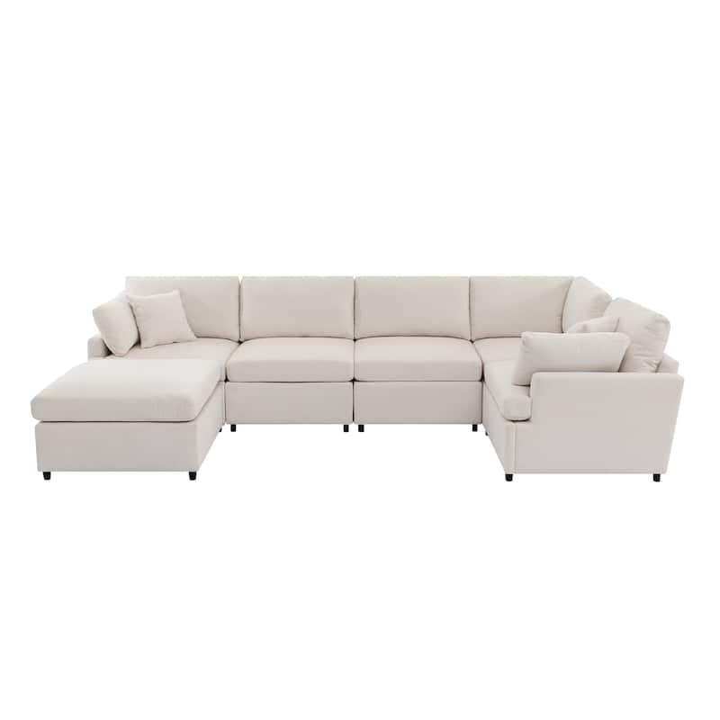 100.4'' Spacious U-Shape 6 Seater Sectional Sofa with Removable Ottomans and Pillow, Flexible Configuration