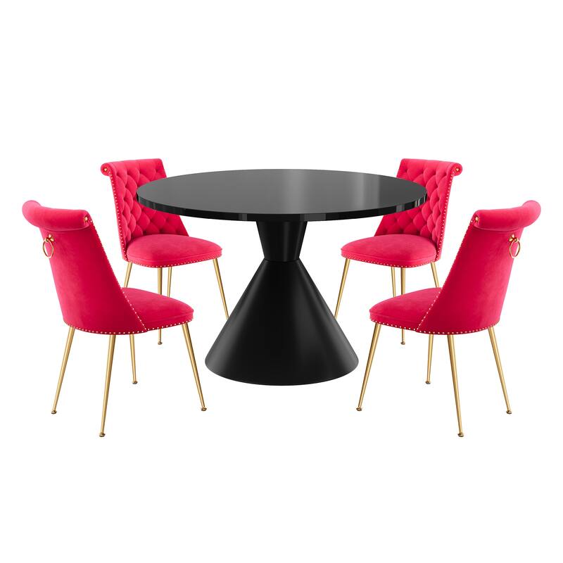 Clihome 5-Piece Black Large Table With Velvet Chair Dining Set