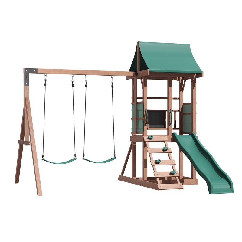 Sturdy Kids Swing Set for Backyard - 440lbs Capacity, Includes Saucer Swing & Belt Swing - 118.1×98.4×102.4 (inches)
