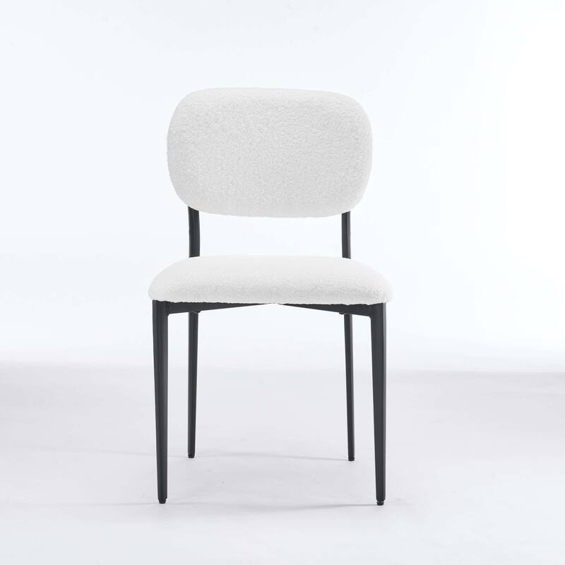 FERPIT Set of 2 Modern Boucle Teddy Fabric Upholstered Dining Chair with Metal Legs - 31.6"H x 18.9"W x 16.92"D - White