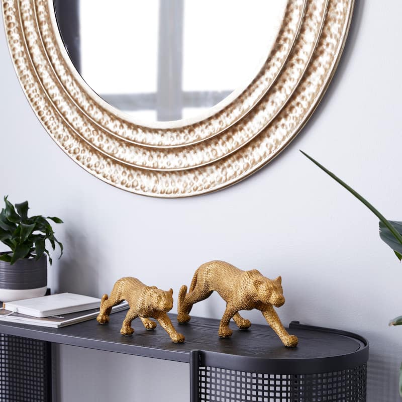 Gold Polystone Leopard Decorative Sculpture (Set of 2) - 18 x 4 x 6 and 14 x 4 x 4