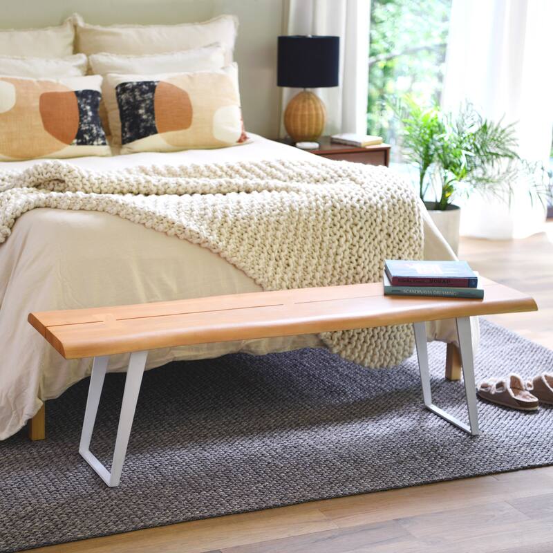 Wood Bench with Metal Frame