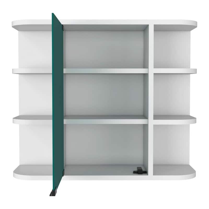 Light Gray Medicine Cabinet - 19.6" H, Mirror Door, 6 Open Shelves, 3 Interior Shelves, Wall-Mounted Storage