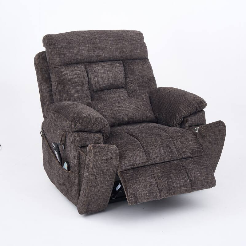 Velvet Oversized Power Lift Recliner Chair, 180° Flat with Massage - Brown