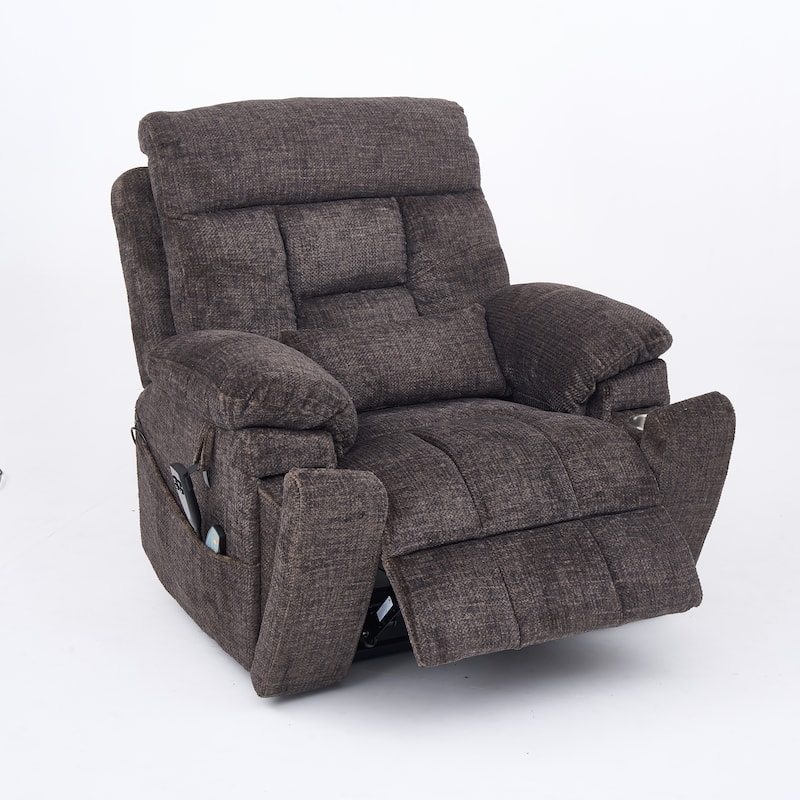 Velvet Oversized Power Lift Recliner Chair with Dual OKIN Motors, 180° Flat Lay, Massage, and 400 lbs Capacity