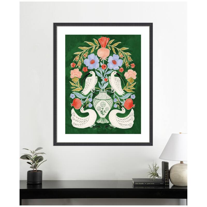Kate and Laurel Floral Folklore Ibises and Swan by Jill Labieniec Framed Wall Art Print