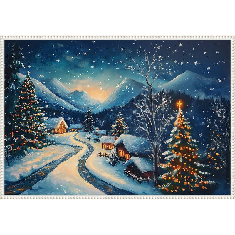 Winter wonderland Night by Pictufy Framed Canvas Wall Art Print - Sylvie Beaded White