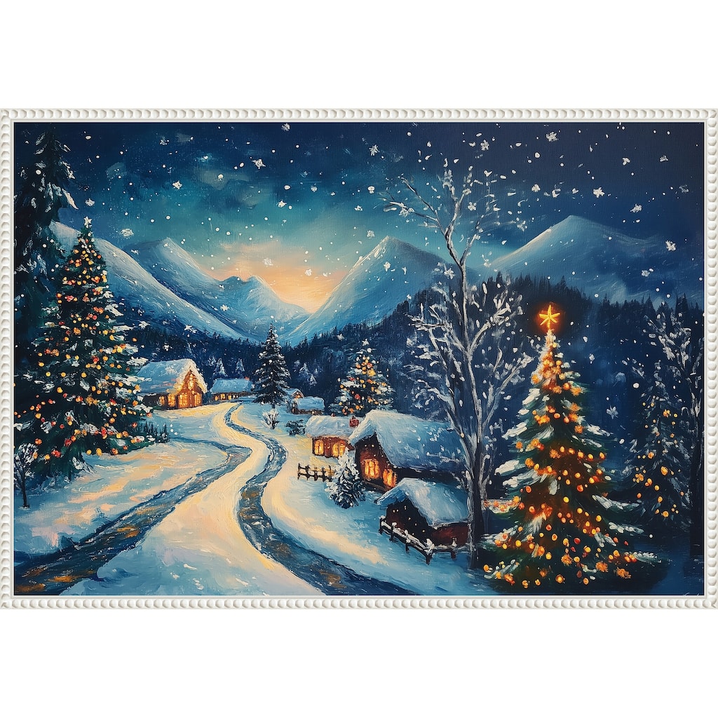 Winter wonderland Night by Pictufy Framed Canvas Wall Art Print - Sylvie Beaded White