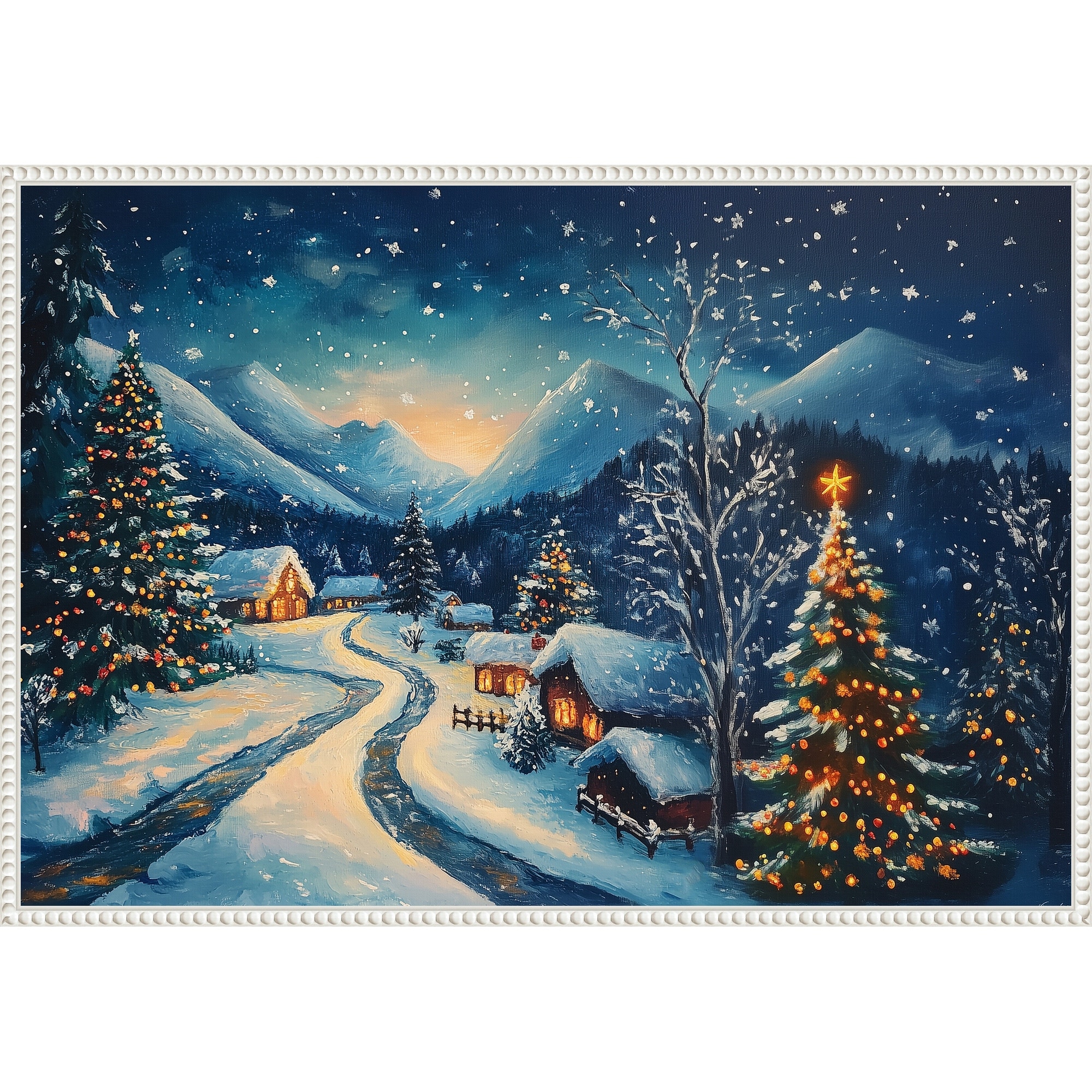 Winter wonderland Night by Pictufy Framed Canvas Wall Art Print - Sylvie Beaded White