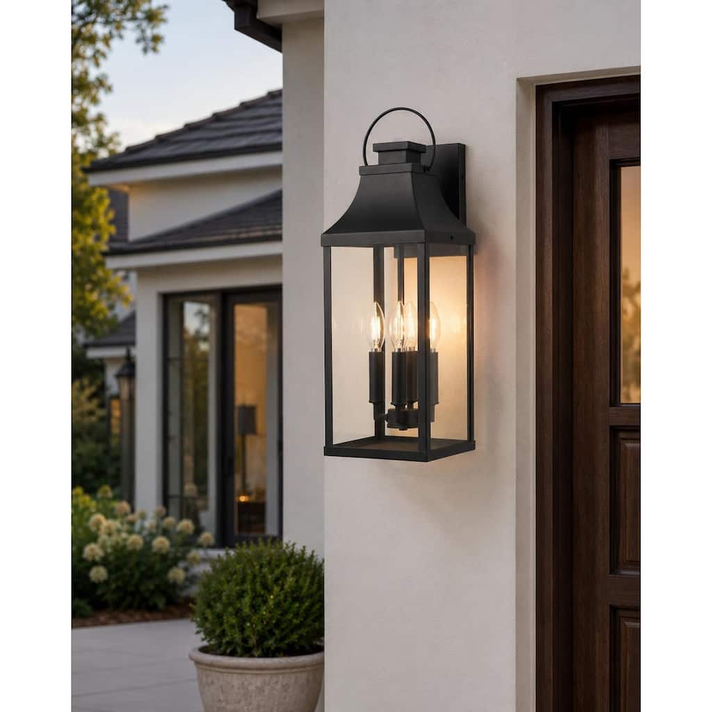 4-light Outdoor Wall Light With Matte-black Lantern & Clear Glass