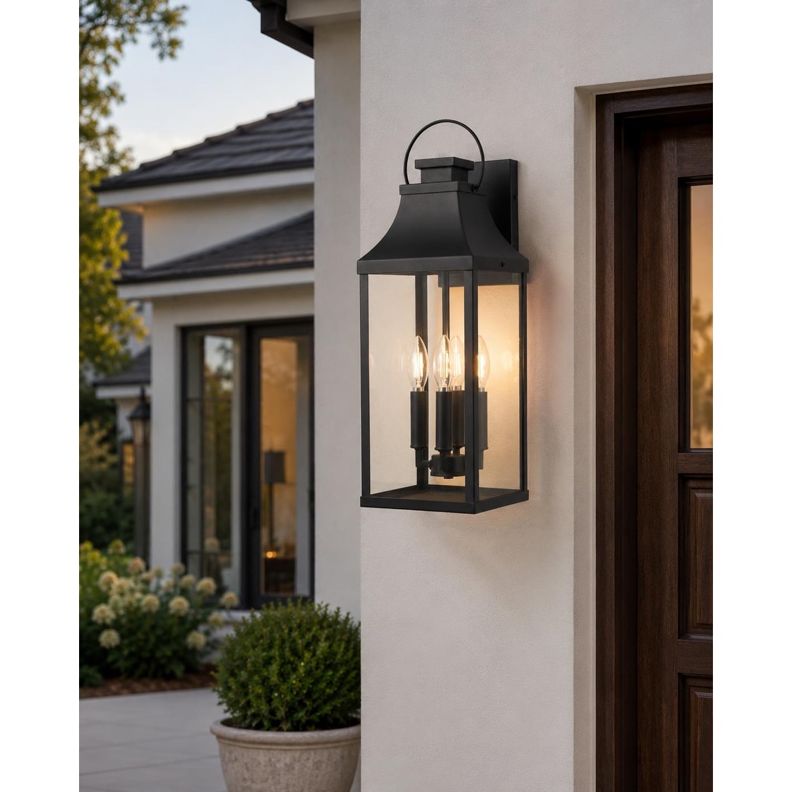 4-light Outdoor Wall Light With Matte-black Lantern & Clear Glass