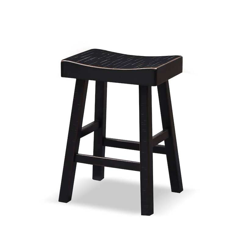 Furniture of America Barne Farmhouse Solid Wood Hefty Saddle Seat Bar Stools (Set of 2)