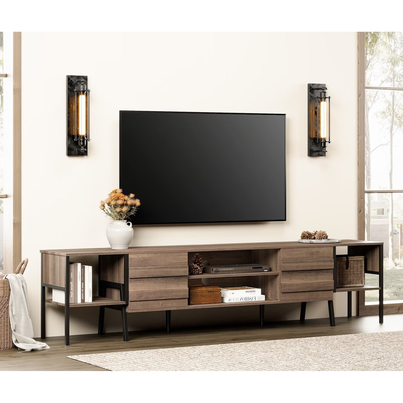 Mid Century TV Stand for 55-105 Inch TV, Modern Media Console Table