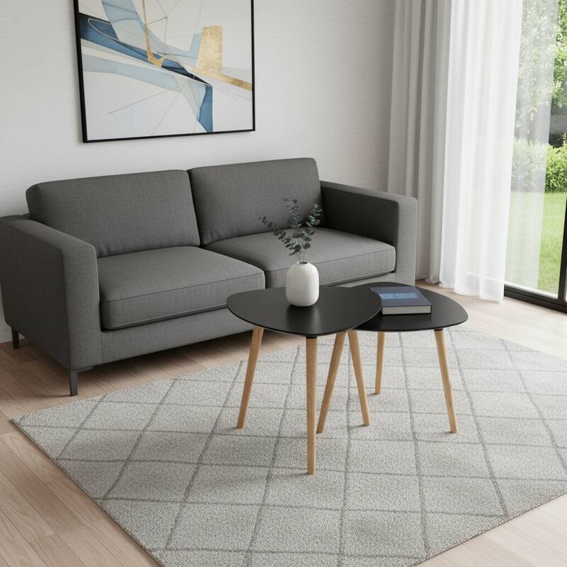 HomeRoots Set of Two Black and Natural Wood Triangular End Tables - 21.65 in. x 21.65 in. x 21.65 in. - Black - Wood