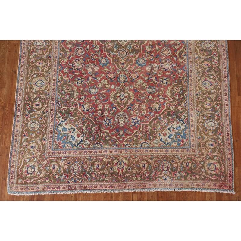 Hand Knotted Oriental 100% Wool Carpet Traditional Floral Red Kashan Area Rug - 10' 2'' X 6' 6''
