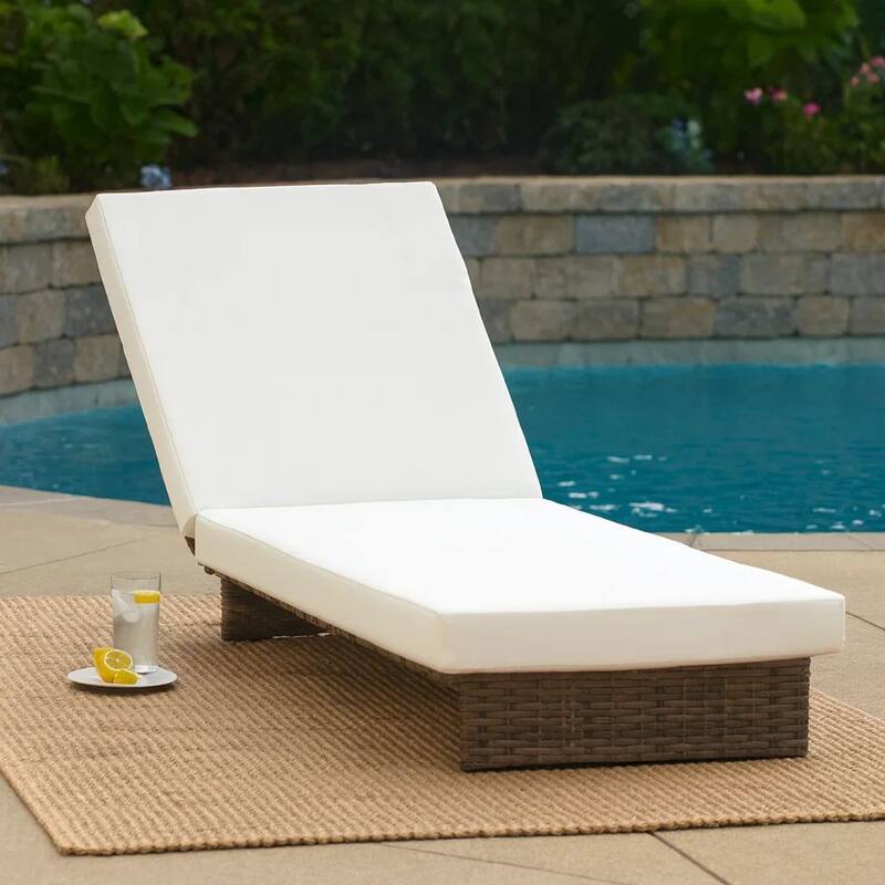 Chaise Lounger Cushion, 76 Inch, PU Foam, Cream Waterproof Fabric