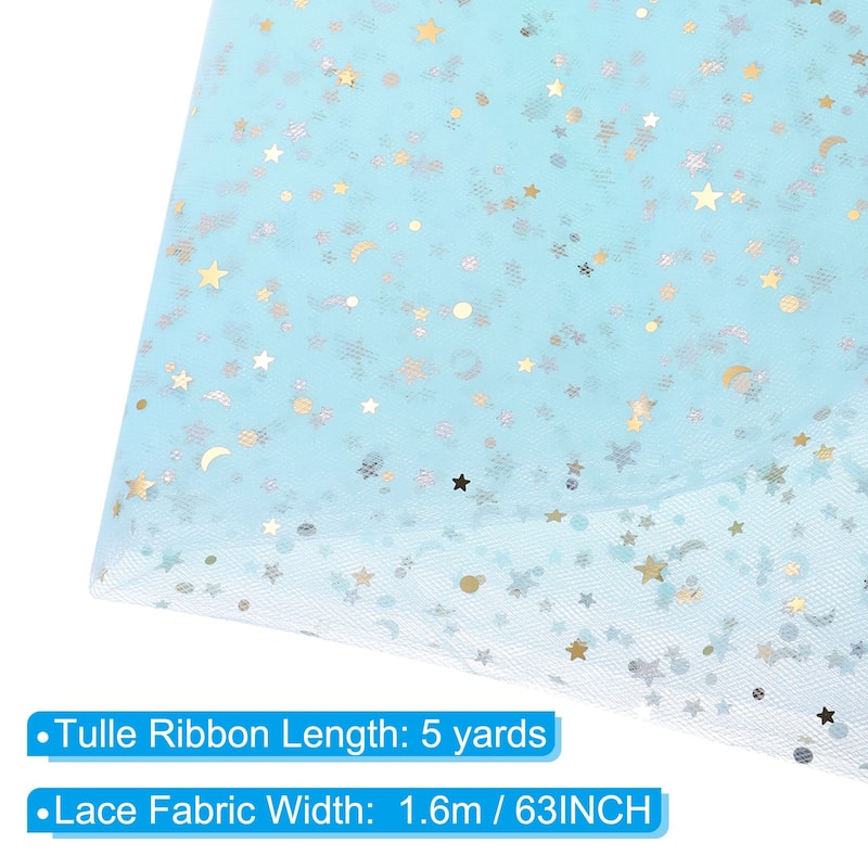 Tulle Fabric, 63inch Glitters Tulle Fabric Rolls Ribbon for Decoration - Blue - 5 Yards