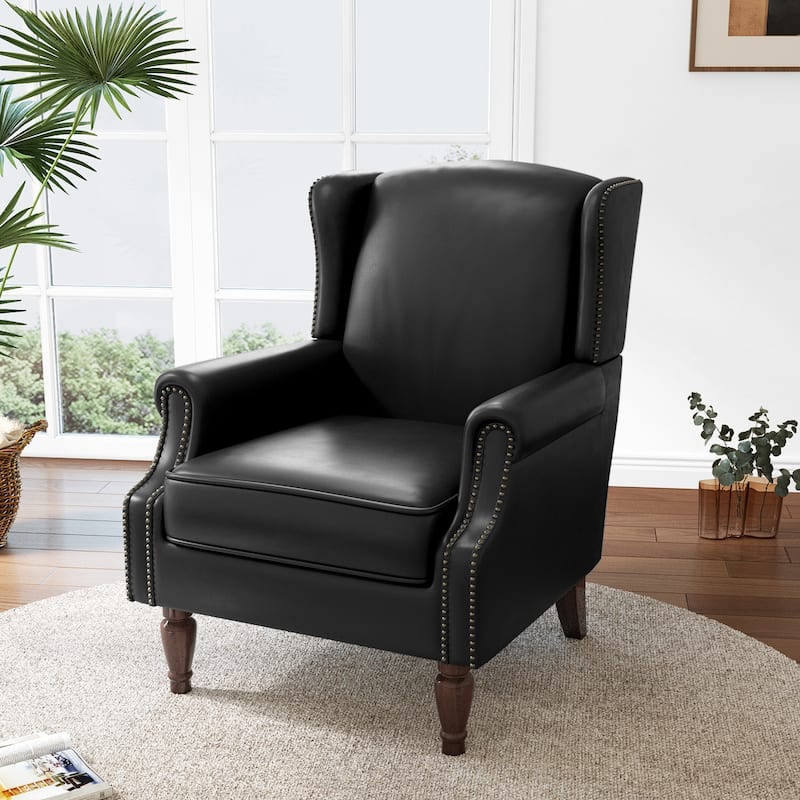 Modern Vegan Leather Wing Back Accent Chair