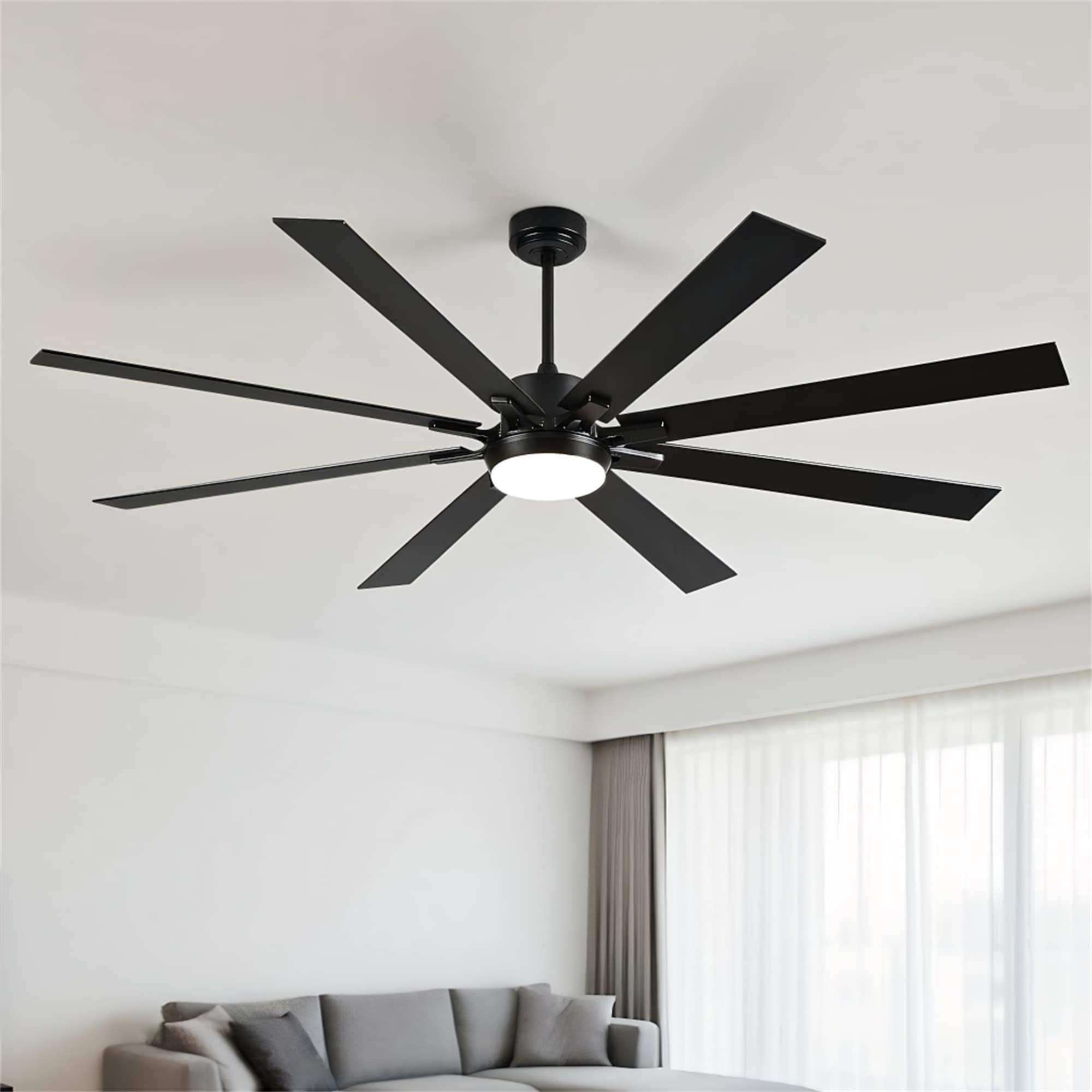 72"Large Size 8 pcs Blades Ceiling Fan w/Light Kit 3 Color Dimmable LED