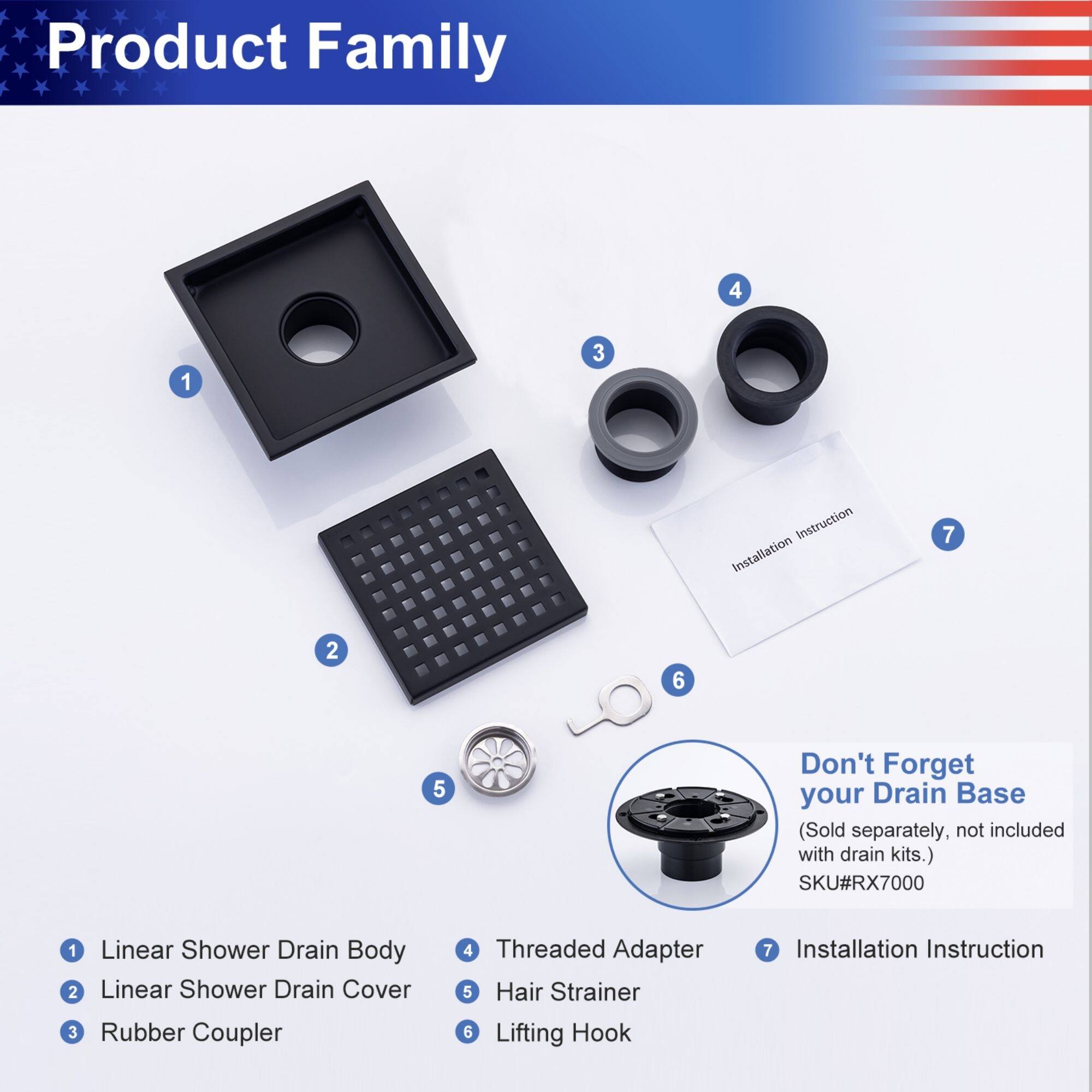 6'' W Grid Shower Drain, Matte Black Bed Bath & Beyond 39029179