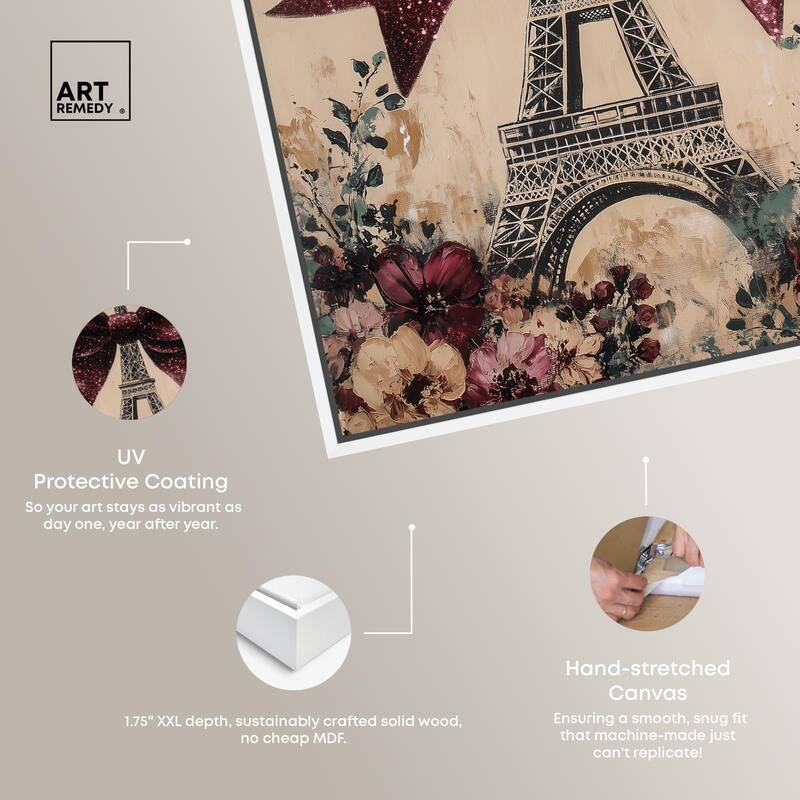 Sparkling Bow Eiffel Tower Canvas by Art Remedy
