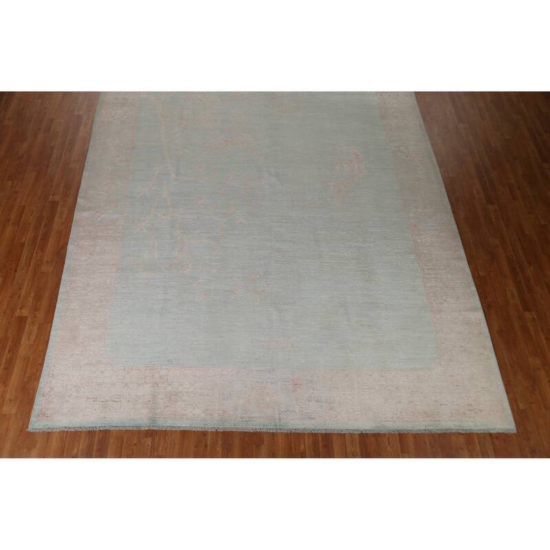 Hand Knotted Oriental 100% Wool Carpet Transitional Abstract Navy Blue & Blues Oushak Area Rug - 13' 9'' X 9' 11''