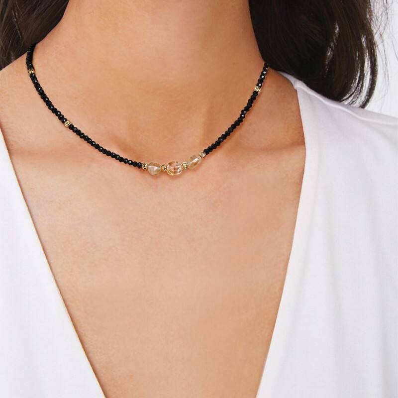 Victoria Townsend Silver Plated 3 Stone & Black Bead Necklace