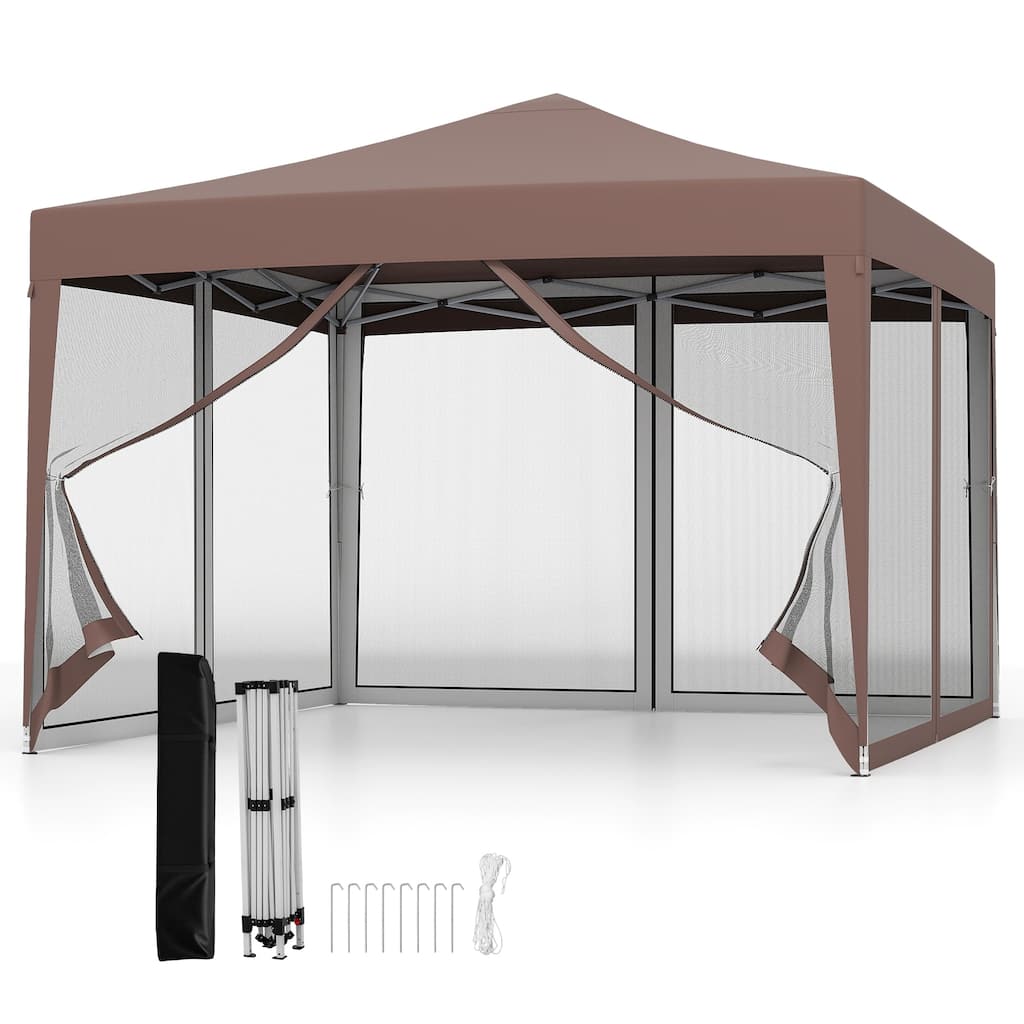 Gymax 10 FT x 10 FT Pop-Up Canopy Tent w/ Mesh Netting Carry Bag 8