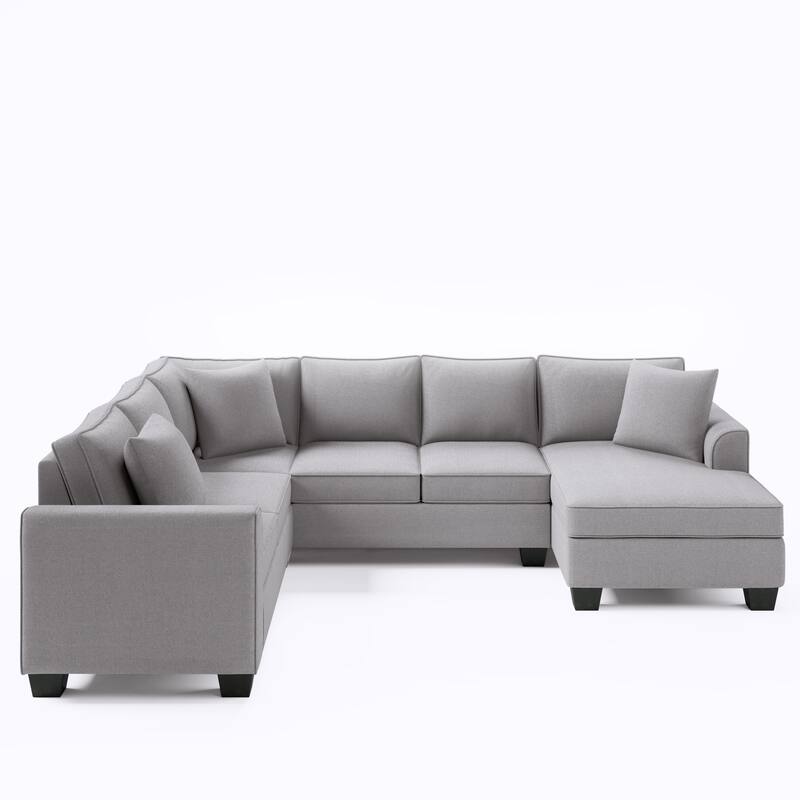 110*86" Sectional Sofa Upholstered Modern English Arm Classic U-shaped Sofa 3 Pillows Included