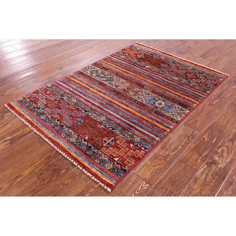 Golden Nile Khorjin Persian Gabbeh Hand Knotted Wool Rug - 3' 4" X 4' 11"
