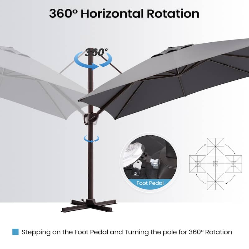 9 x11 FT LED Lighted Patio Cantilever Umbrella Double Top with Weighted Base
