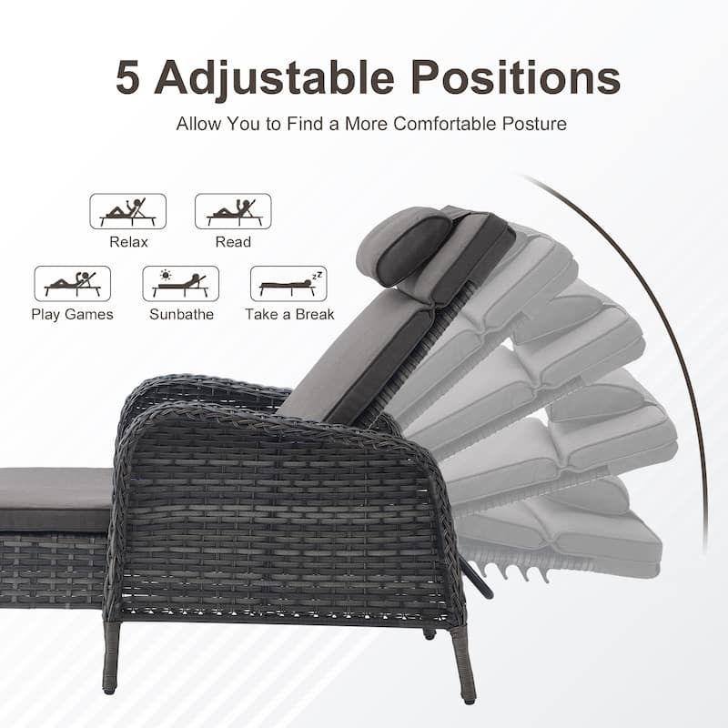 Outdoor Chaise Lounge Chair Adjustable 5-Position - 1-Piece