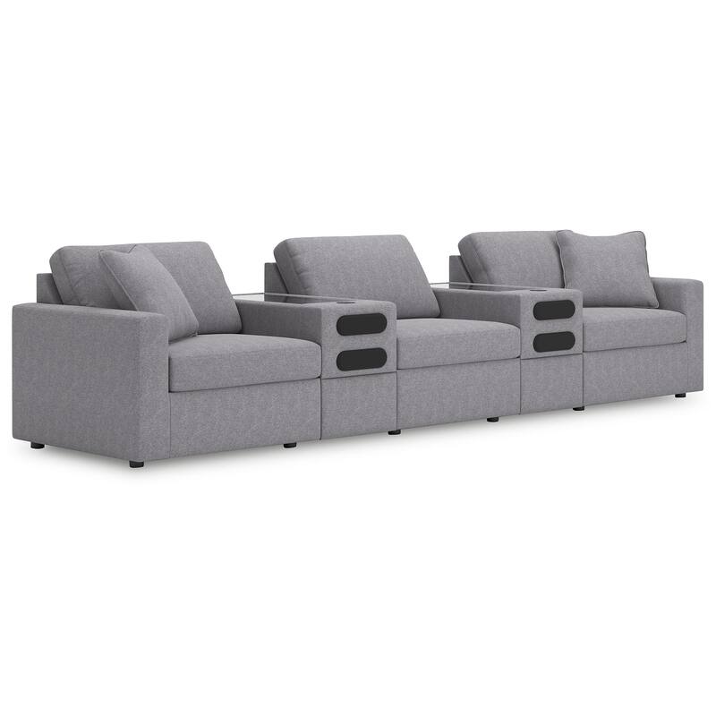 Signature Design by Ashley Modmax 5-Piece Sectional with Audio Consoles - 142"W x 32"D x 36"H - Grey