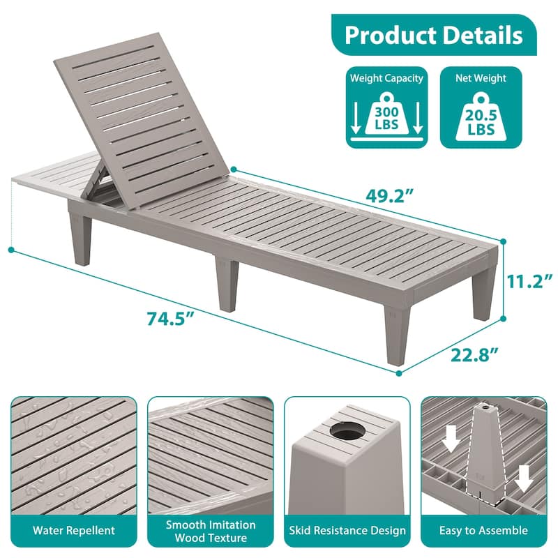 Outdoor Chaise Lounge Chair for Poolside Patio, Water-Resistant Tanning Chair Recliner with Adjustable Backrest